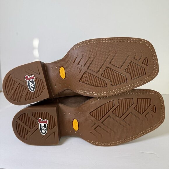 Justin‎ Big Bucks 11” Western Square Toe Walnut Boots Men Size 12D NEW Vibram - Picture 7 of 14